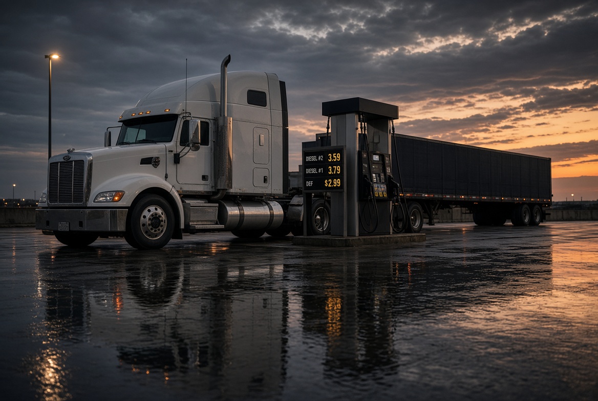 Semi truck at a fuel stop, the kind of cost that comes before the freight payment