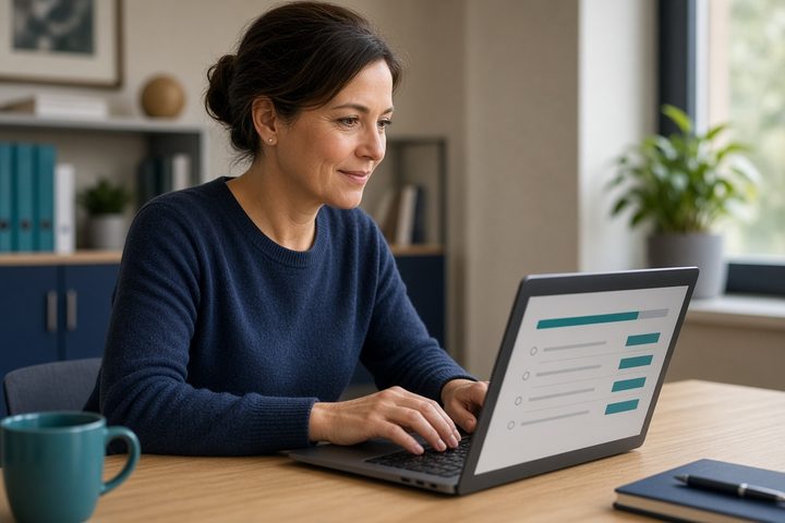 Owner answering a short business-funding check on a laptop